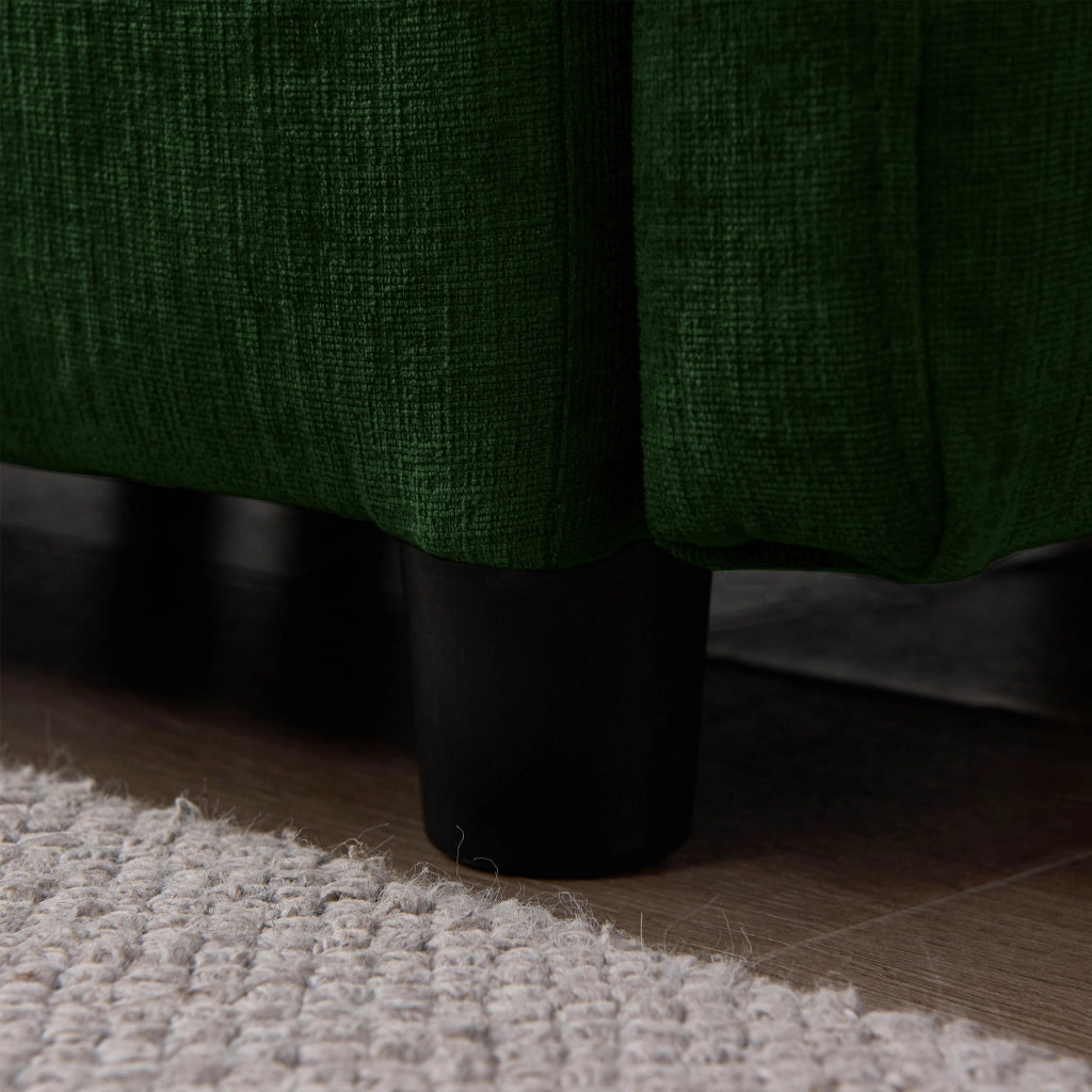 Divano angolare 3 posti con chaise longue e pouf modulare in chenille verde 267×154×85 cm