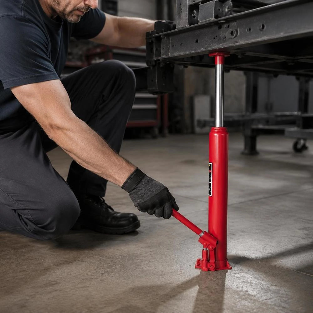 Hydraulic Long Pile Driver, 4 T Lifting Capacity, With Single Piston Pump And Flat Base, Manual Aerial Work Platform Jack With Handle, For Garage/shop Cranes, Engine Lifting Device, Red