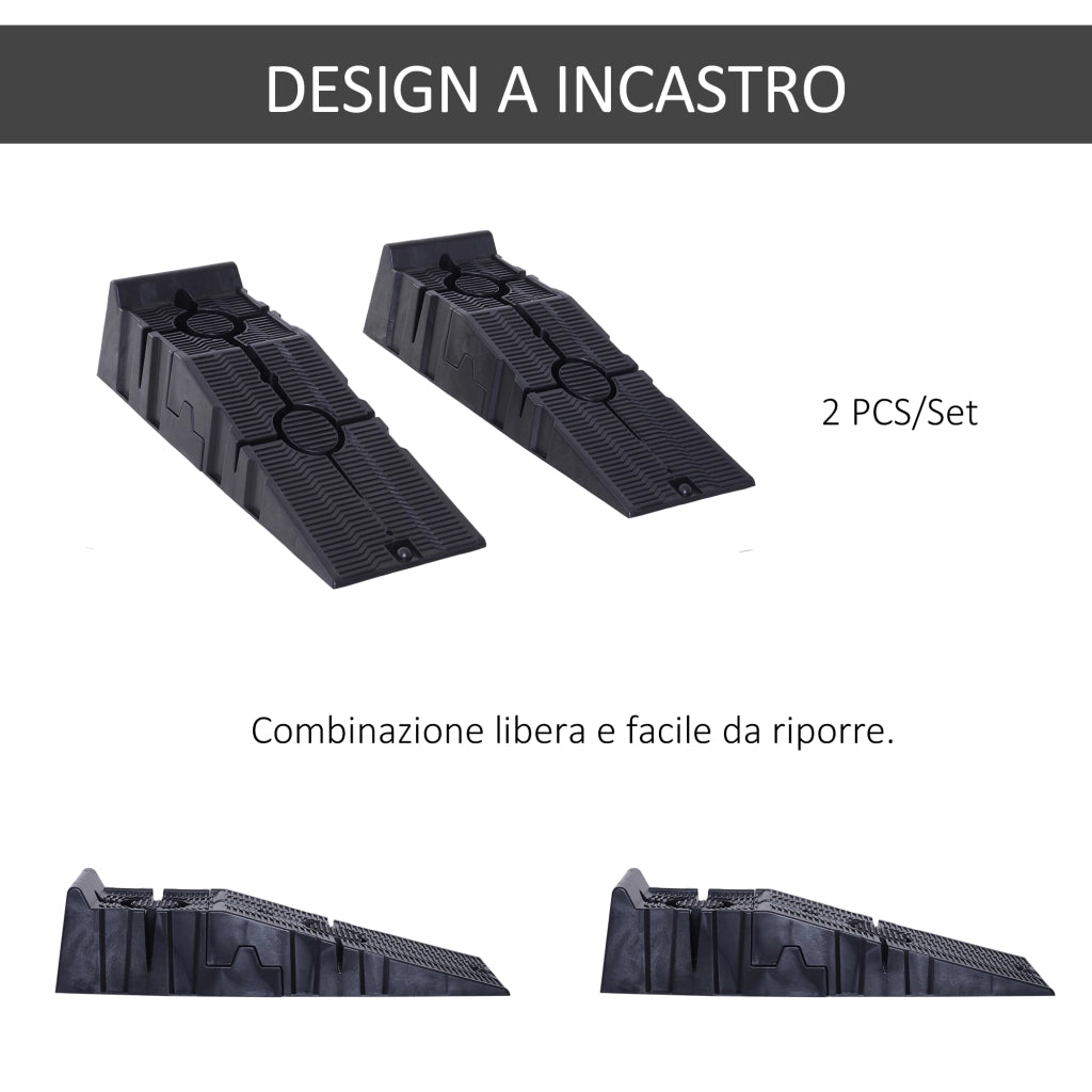 Set 2 Rampe per Auto in Plastica con Carico Massimo 5 Tonnellate, 91x30x21 cm, Nero