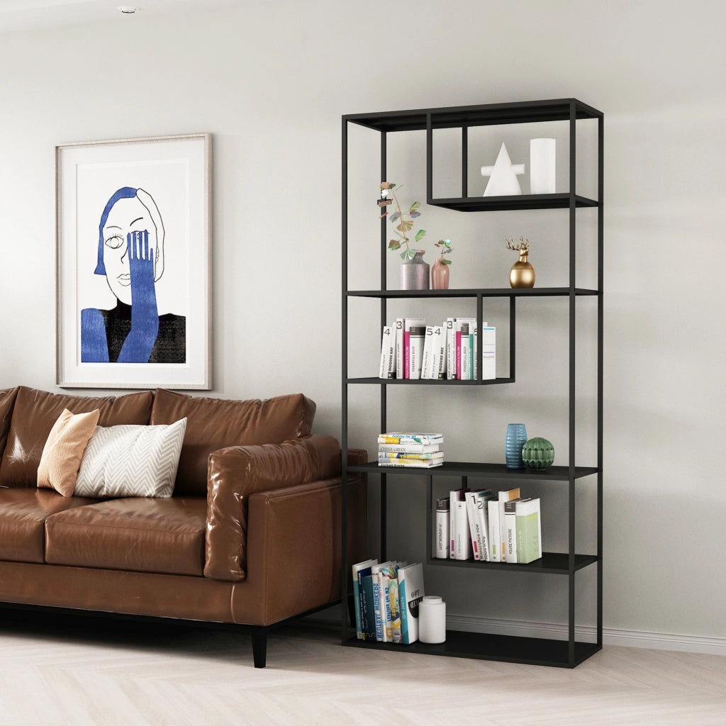 Scaffale da Terra Vehmaa in Acciaio Nero opaco 188 x 85 x 35 cm [en.casa]