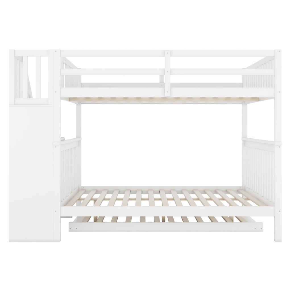 OKWISH Letto a Castello 140×200 cm, Letto 3 Posti con Letto Estraibile, Scala con Mensole e Sponde Alte, senza Materasso, Bianco