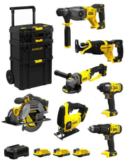 STANLEY FatMax Kit SVK702 (SFMCH900 + SFMCG400 + SFMCD711 + SFMCF800 + SFMCS500 + SFMCS600 + SFMCS300 + 3 x 2,0 Ah + Caddy 3en1)