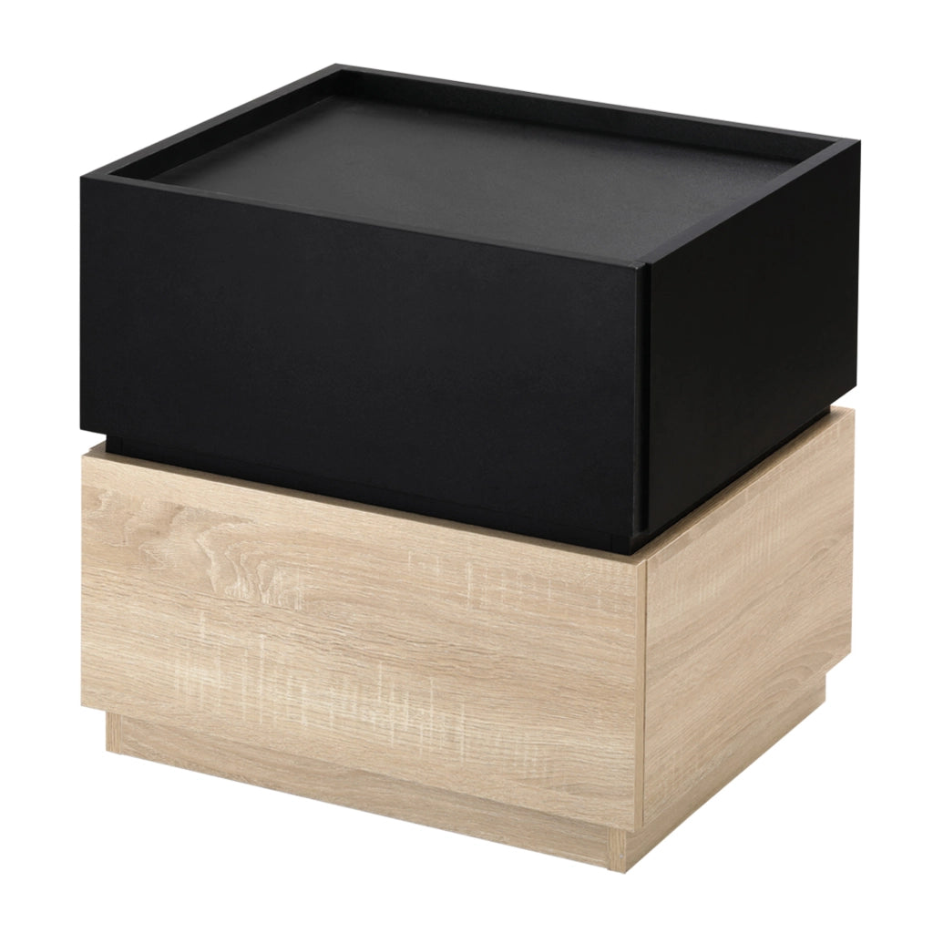 Comodino con cassetto impilabile ¨C Xylo ¨C truciolato nero e naturale 50x40x47,5 cm