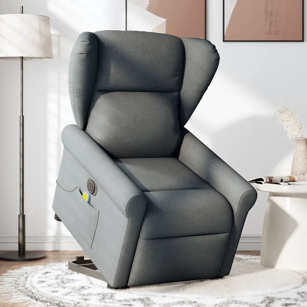 vidaXL Poltrona Alzapersona Massaggi Elettrica Grigio Scuro Tessuto