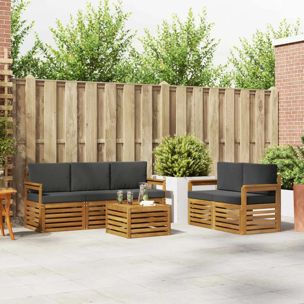 Set divani 6 pcs Naturale e Antracite Legno di Acacia Massello 3374357