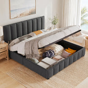 LETTO Contenitore 140x200 cm in lino grigio, testiera regolabile