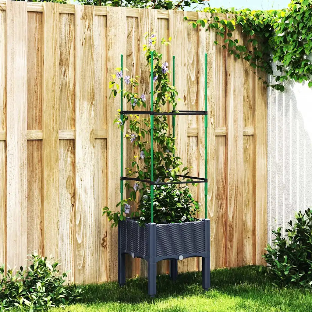 Fioriera da Giardino e Graticcio-Vaso da Esterno-Vaso con Griglia Grigio Blu 40x40x142,5 cm PP