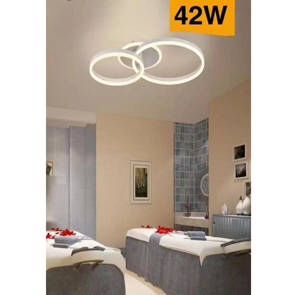 Trade Shop - Plafoniera Led 42 W Lampadario C35 Bianco Moderno Cerchi Luce 4000k 6500k 3000k - -bianco Caldo      -