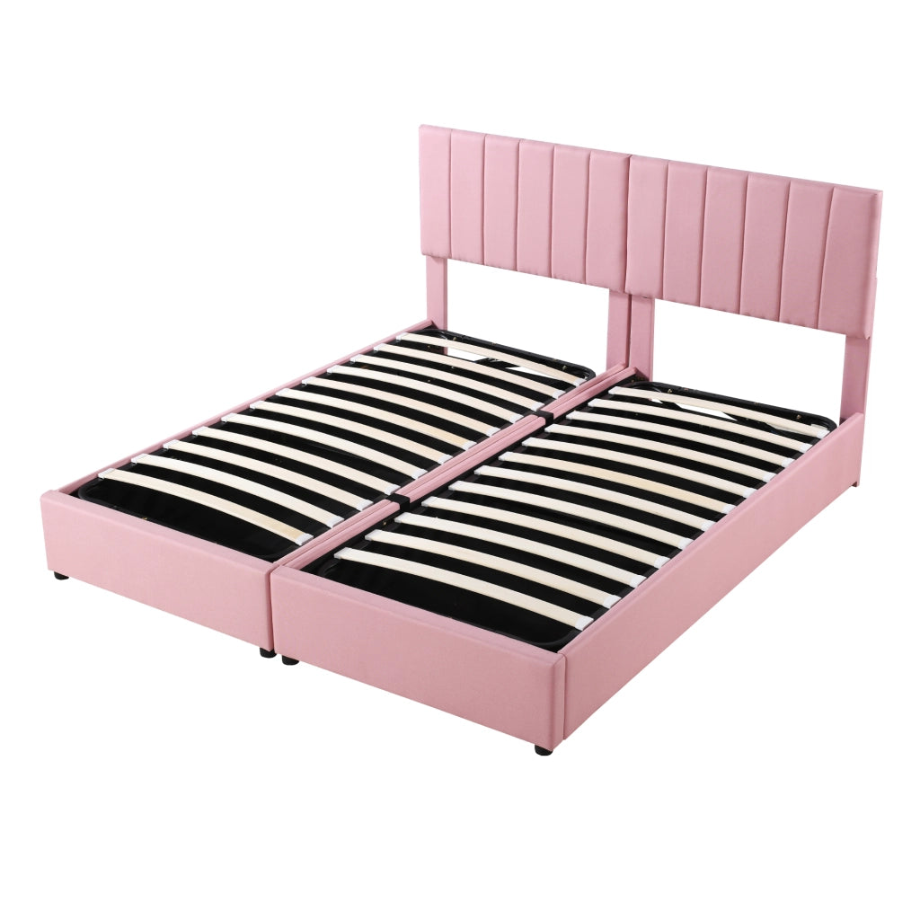 Letto contenitore matrimoniale; vano e testiera regolabile; 180×200 cm e 2×90×200 cm; senza materasso; rosa
