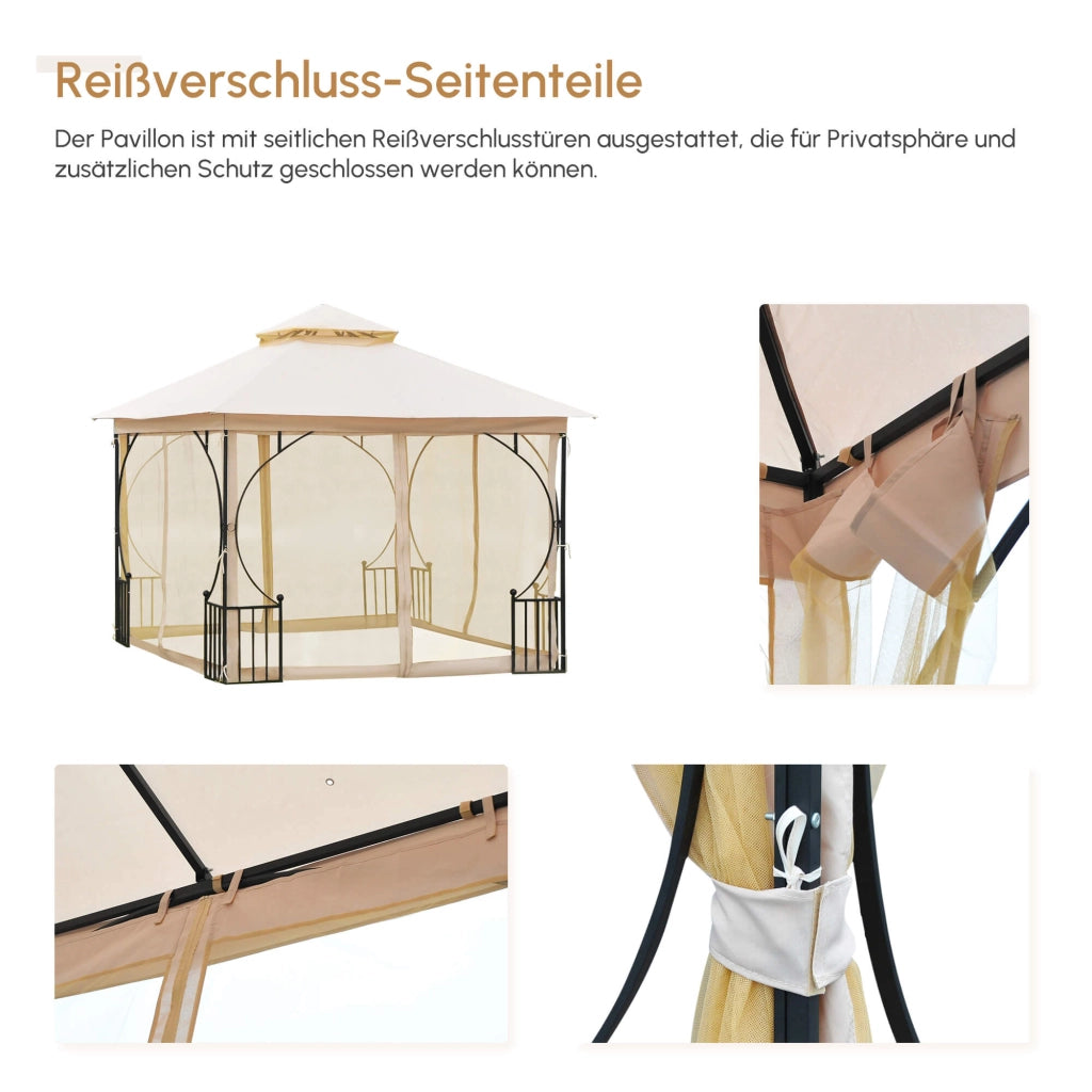 Gazebo da giardino Tenda da giardino; incluso materiale di montaggio; impermeabile; 295 cm x 295 cm x 275 cm. Beige + Nero