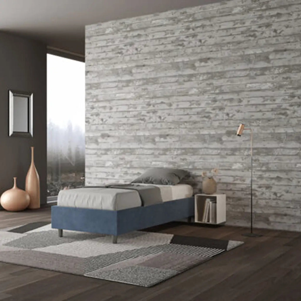 Letto singolo con rete imbottito 80x190 microfibra blu Azelia