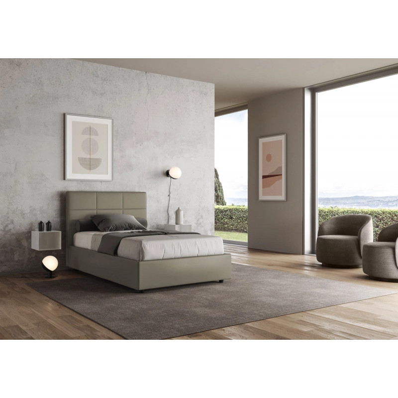 Letto imbottito 1 piazza e mezza 120x210 cm Mika - Similpelle,Cappuccino,Con rete