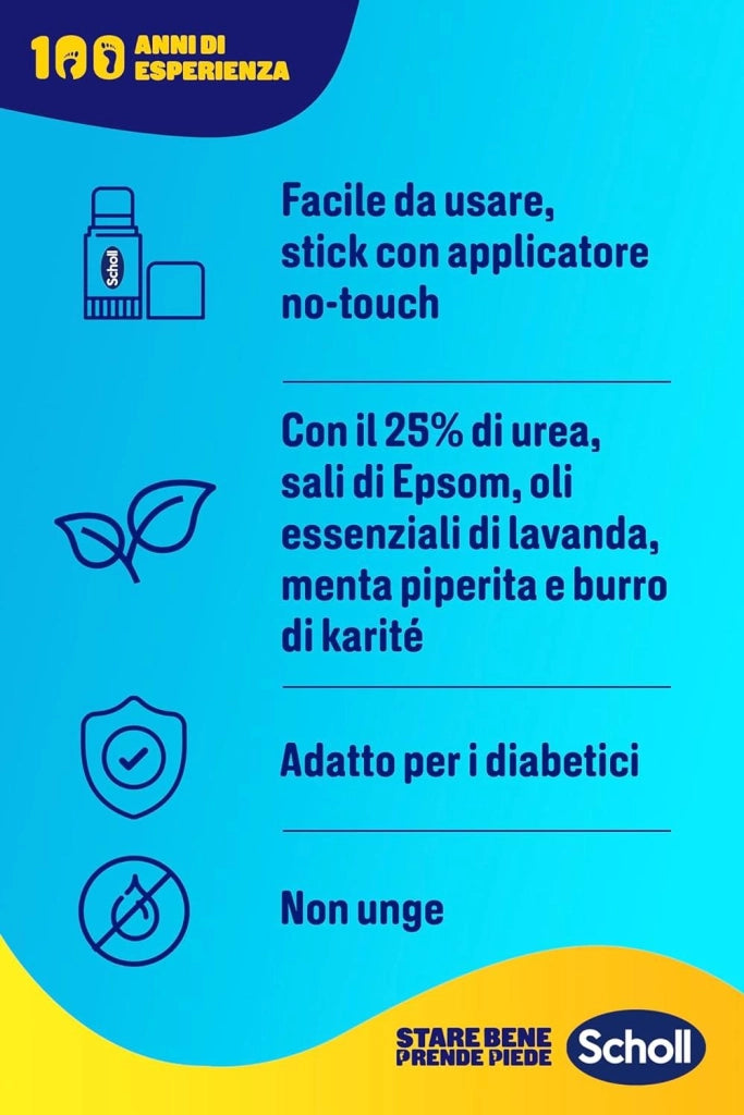 SCHOLL BALSAMO STICK RIPARATORE PER TALLONI SCREPOLATI IDRATA E RIPARA 25% DI UREA SALI DI EPSOM E OLI ESSENZIALI