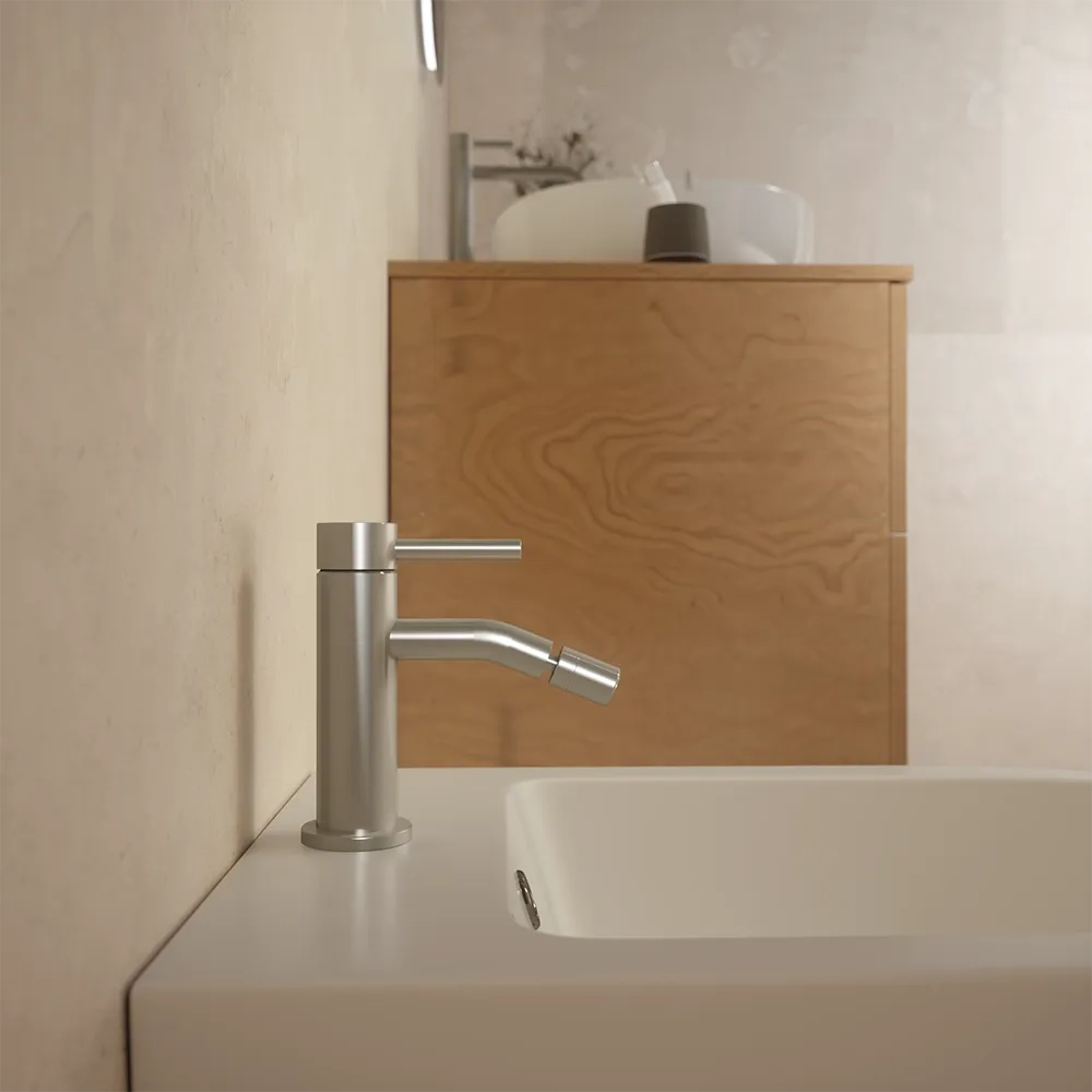 Coppia miscelatori lavabo ad incasso bidet senza scarico nickel spazzolato | Bette