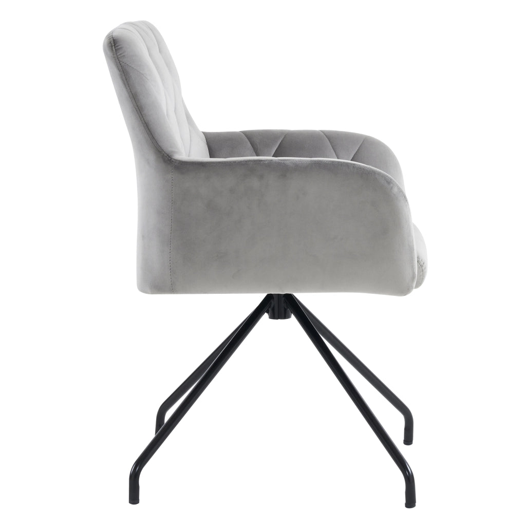 Sedie da pranzo 4 pezzi con schienale ergonomico e braccioli imbottiti, in velluto e metallo grigio chiaro