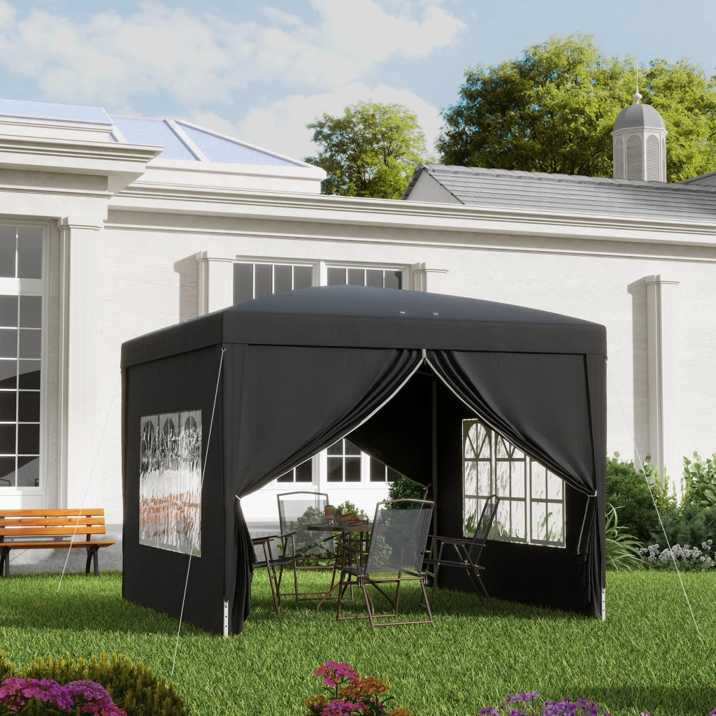 Tenda da giardino pieghevole 3x3 m ¨C zephmum ¨C nero con 4 pareti e sacco di trasporto