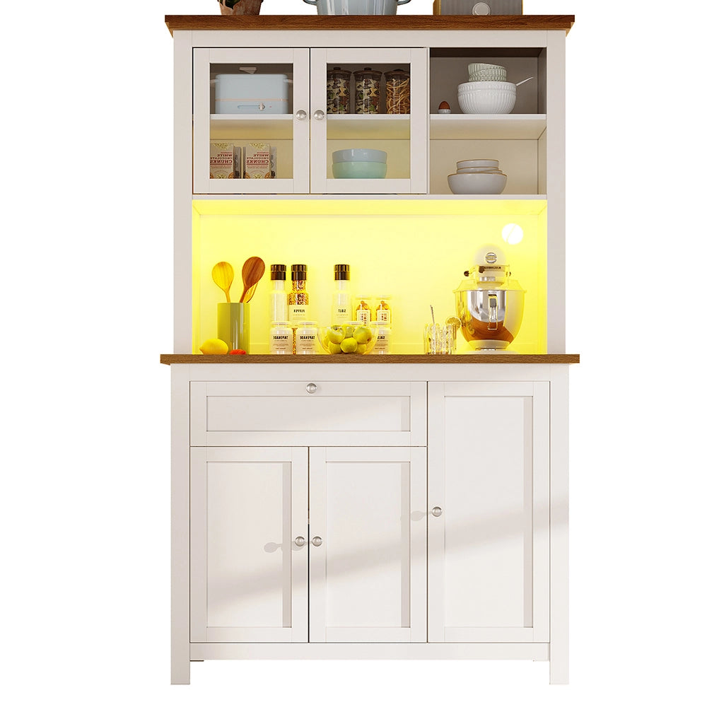 Armadio da cucina alto - Xylo - 104??40??180 cm - Bianco - Vetrina, illuminazione LED, colori variabili, ripiani regolabili
