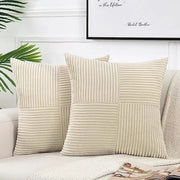 Due coperte per cuscini decorativi per divano letto, stile rurale boho, decorazione di casa, tessuto corduroy a crociera con patchwork, testura quadrata (50x50cm) - beige giallo