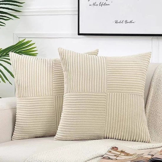 Due coperte per cuscini decorativi per divano letto, stile rurale boho, decorazione di casa, tessuto corduroy a crociera con patchwork, testura quadrata (50x50cm) - beige giallo