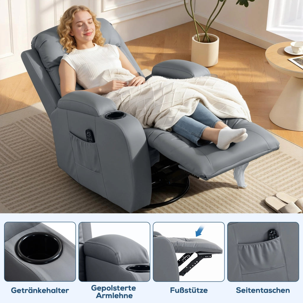 Poltrona relax massaggiante elettrica reclinabile con funzione dondolo e riscaldamento ¨C Xylo ¨C grigio chiaro
