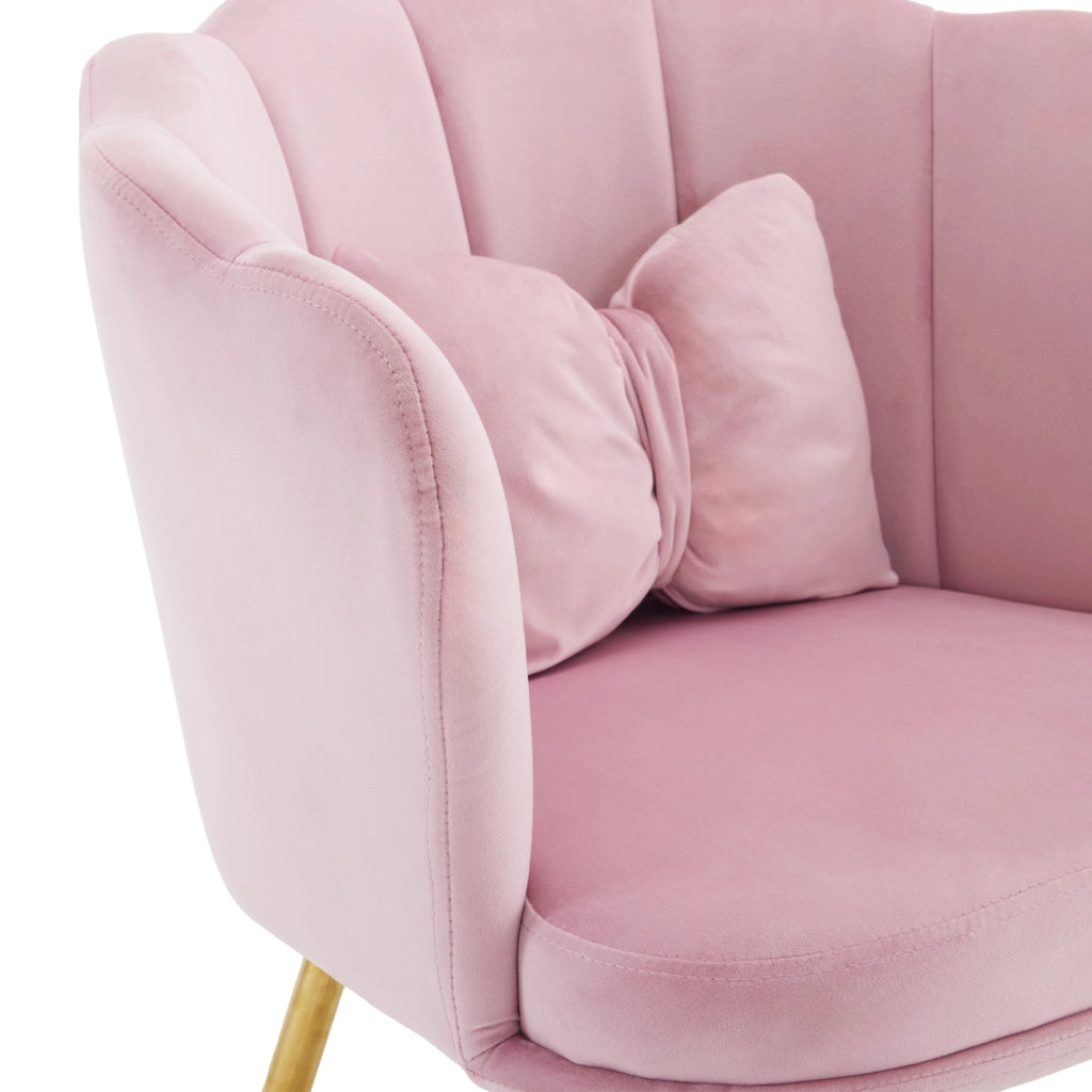 Poltrona Sedia da pranzo con cuscino a farfalla, schienale a petalo, in velluto, Rosa