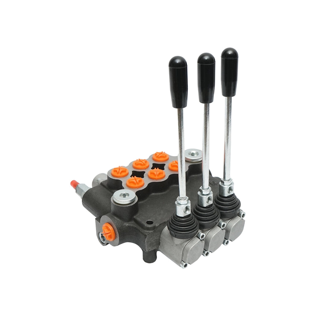 Distributore idraulico a 3 leve, portata 80L/min, con leva e riduzione inclusi -15 /+80 Breckner Germany