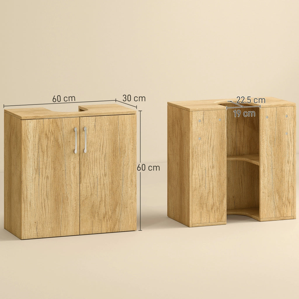 Mobiletto Bagno Sottolavabo Sospeso a 2 Ante con Ripiani in Legno ¨C zephmum ¨C Naturale 60x30x