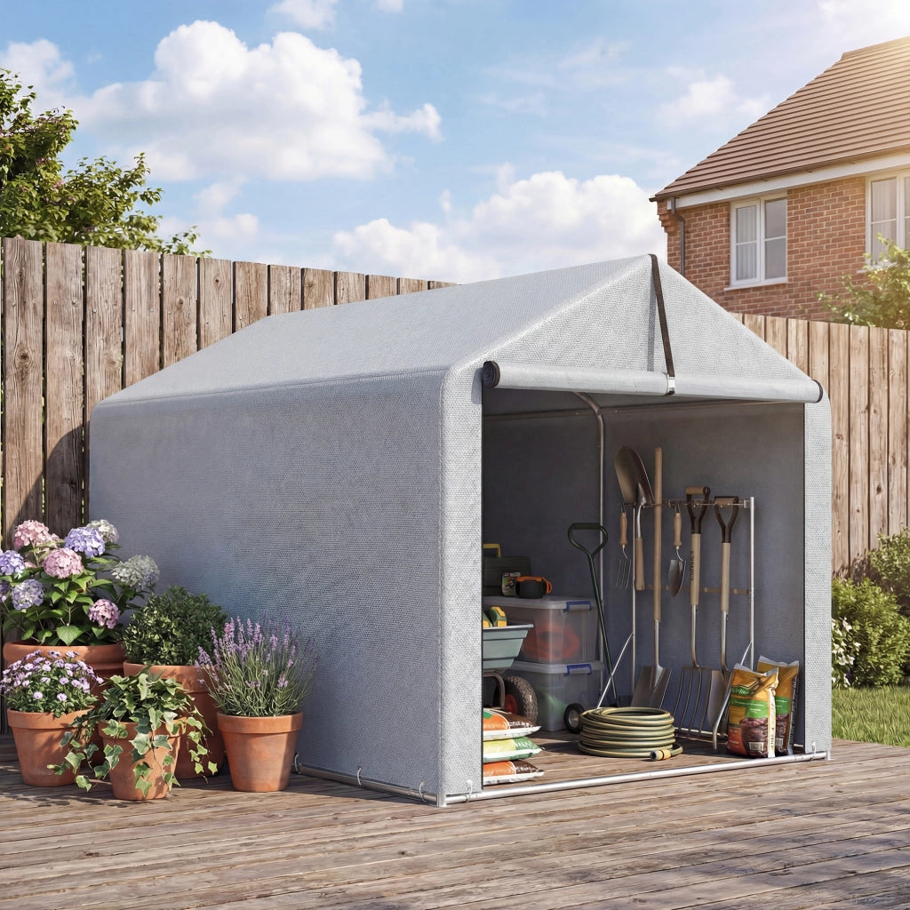 Capanno da Giardino per Attrezzi e Biciclette ¨C zephmum ¨C Grigio Acciaio Galvanizzato