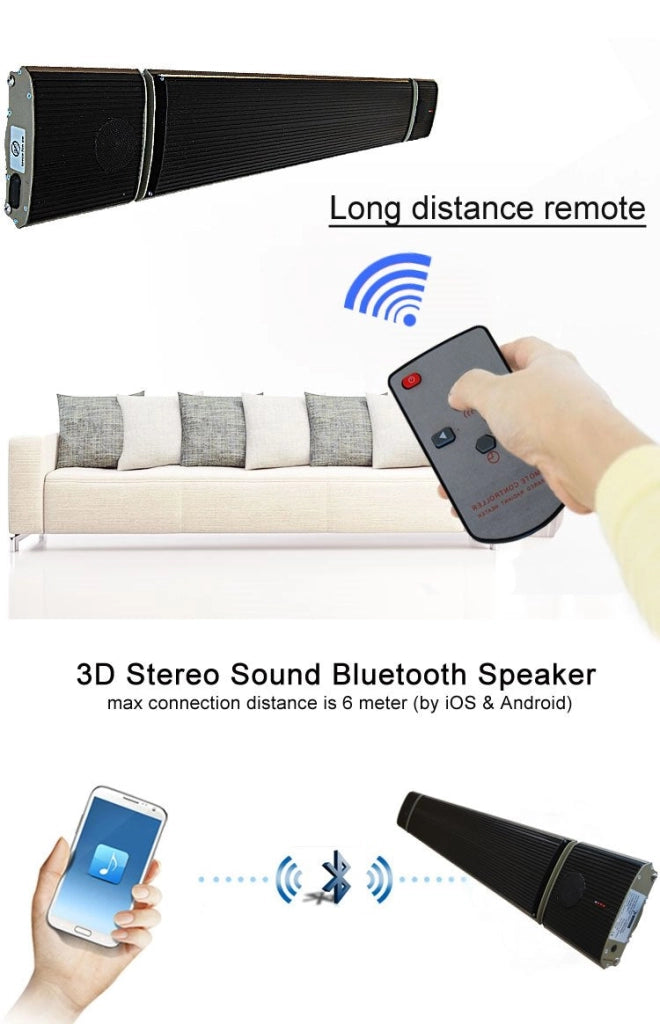 Pannello Radiante Riscaldante ad Infrarossi 97x18,9x6,7 cm 1000W con Cassa Bluetooth Sined  Nero