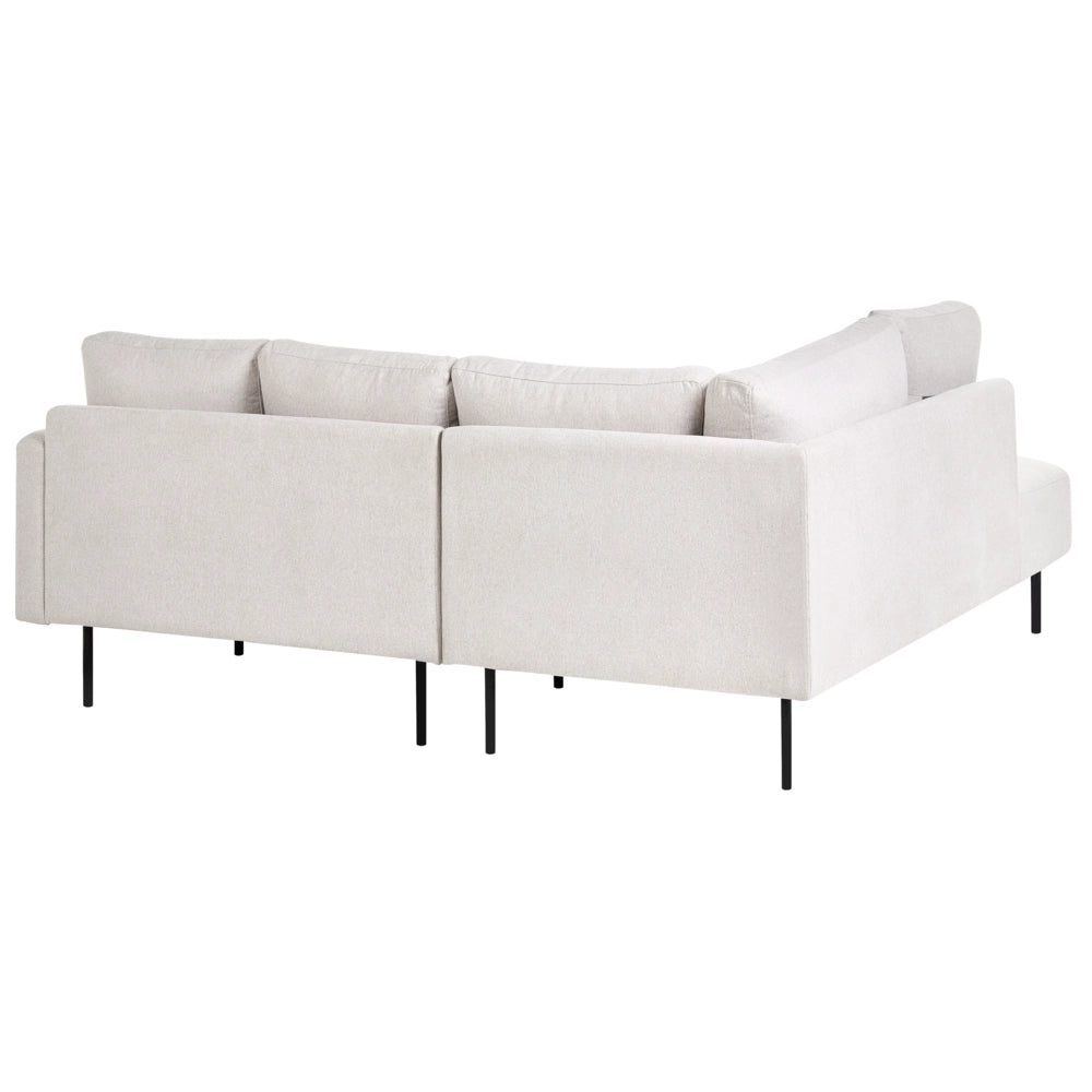 Divano angolare destro in poliestere beige Divano a 4 posti imbottito con gambe in metallo, tessuto e schienale imbottito, moderno e minimalista
