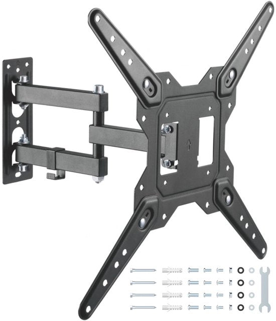 Supporto per schermo per parete per schermi da 26 a 55 pollici, VESA 100x100 a 400x400 mm, rotativo, inclinabile e estensibile per TV LED, OLED, piane e curve per montaggio su parete