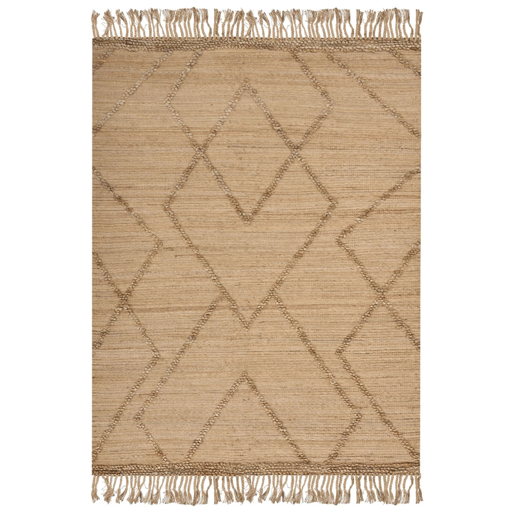 Tappeto Beige Juta 200 x 300 cm Tessuto a mano Linee geometriche con nappe Stile naturale Boho Tessile