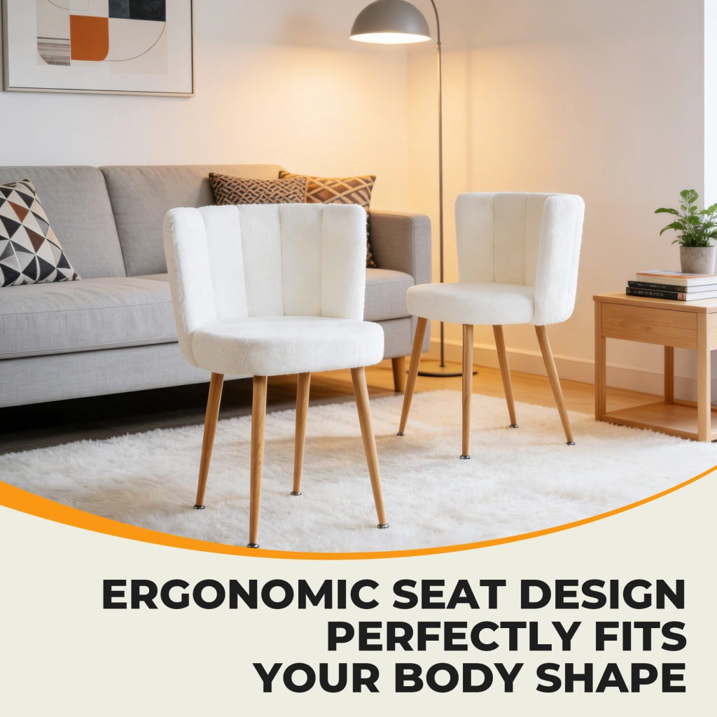 Sedia da pranzo moderna (set di 2) - Zephmum- Bianco, gambe tubolari ferro colore legno, cuscini peluche