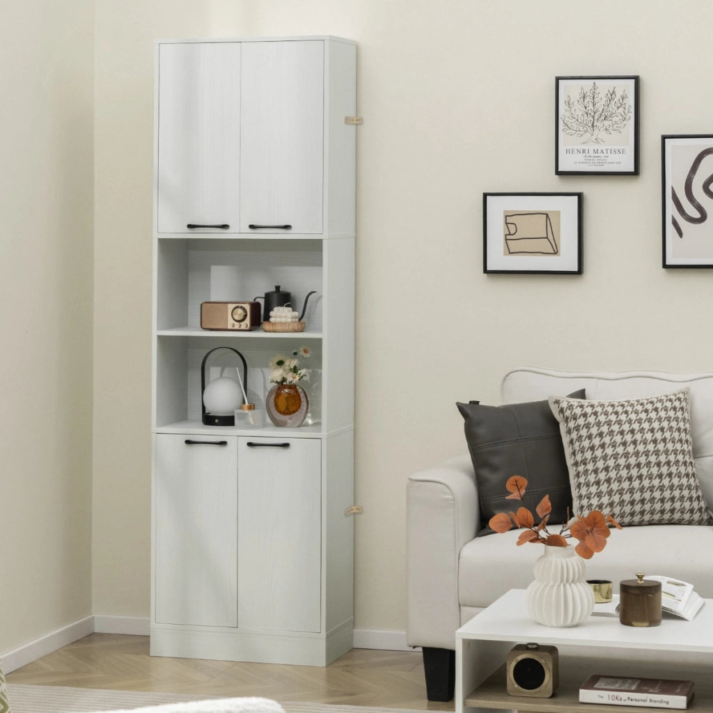 Armadio dispensa da cucina con porte e ripiani cerniere di sicurezza e dispositivi anti-caduta, Armadio alto 190cm Quercia Bianca