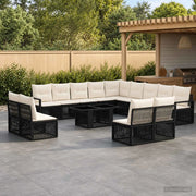 Set Divano da Giardino 14 pz Nero e Bianco Crema polyrattan 3437173