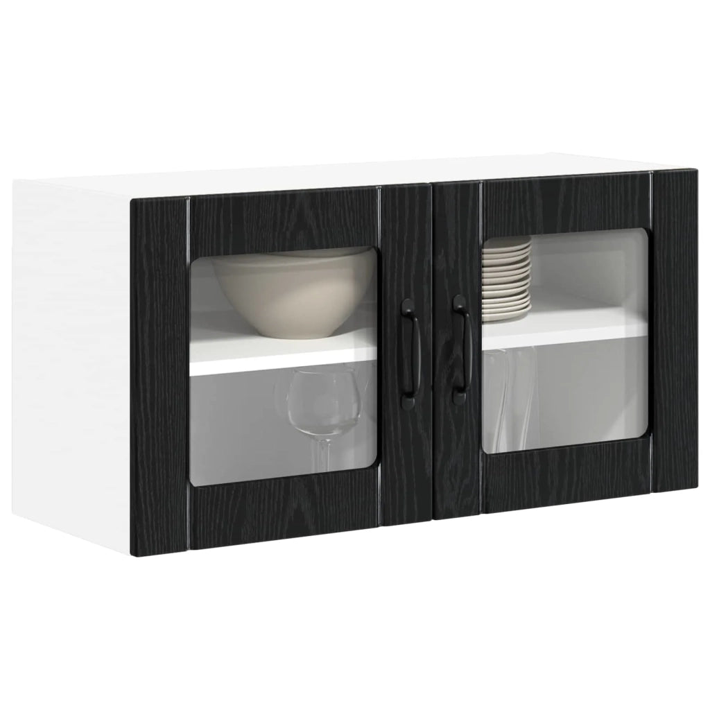 Pensile da cucina | Mobile in vetro da parete LUCCA Rovere Nero 80 x 31 x 40 cm