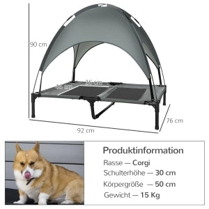 CUCCIA Rialzata per Cani con Baldacchino Rimovibile Grigia in Metallo