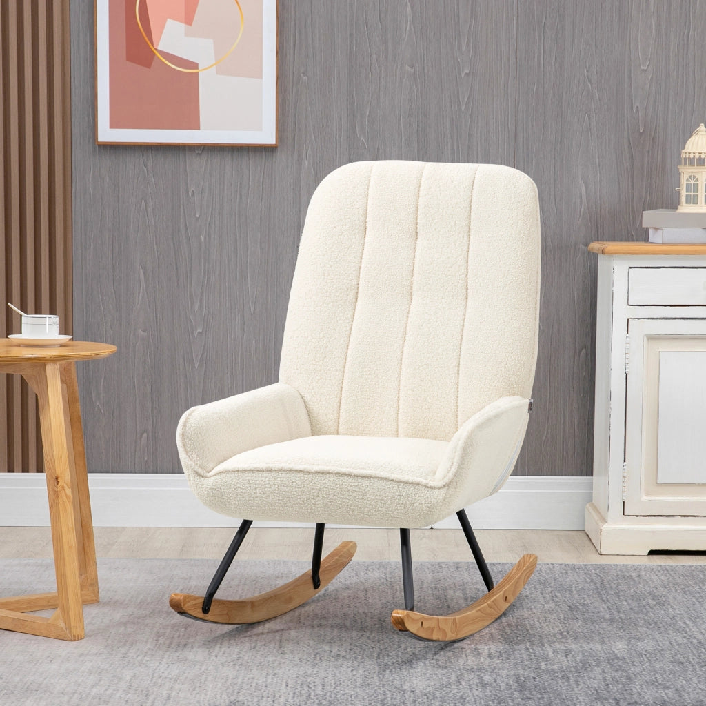 Poltrona a Dondolo con Vello Sherpa ¨C Zephmum ¨C 63x95x97 cm Natur+ Creme