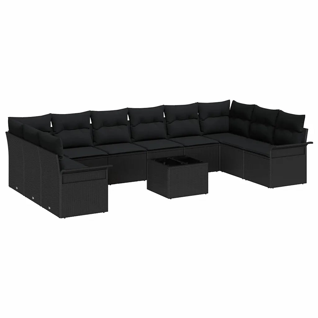 Set Divano da Giardino con cuscino 11 pcs Nero Poly Rattan 3345553