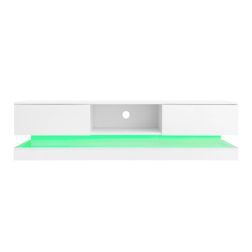 Mobile TV LED con 2 cassetti e 60 pollici per soggiorno bianco lucido