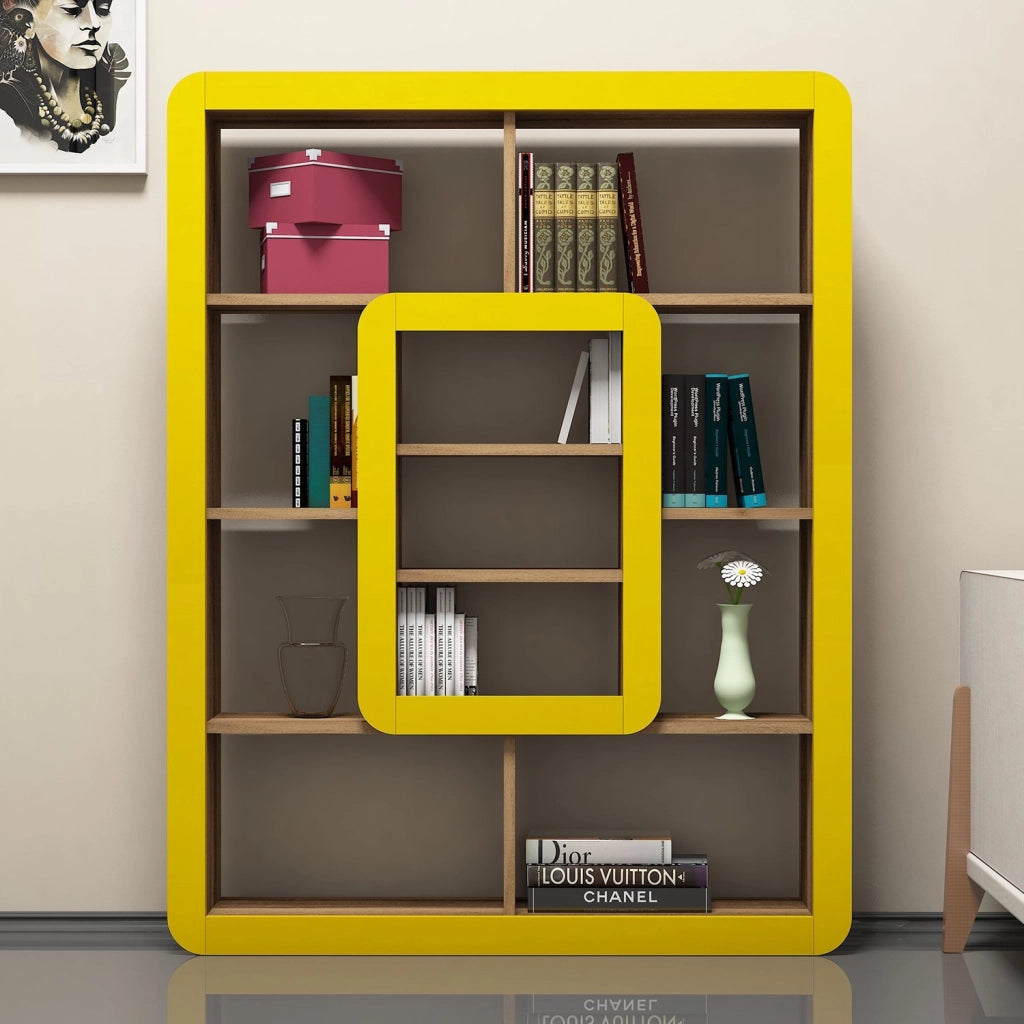 Libreria in legno "Orkide" - 108 x 21 x 140 cm - Noce, Giallo