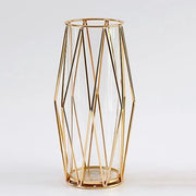 Vaso cilindrico in vetro con supporto metallico per pampas e fiori - vaso ispirato alla scandinava per decorazione di matrimonio - decorazione interna - 28 cm alto - oro