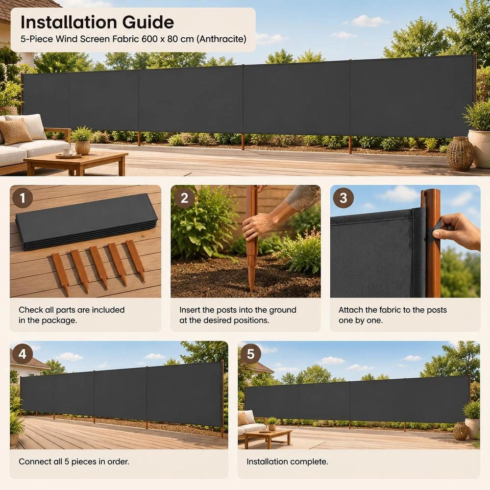 5-piece Windbreak Fabric 600 X 80 Cm Anthracite
