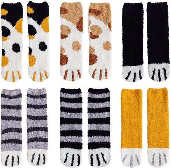 Calze per gatto caldo 6 paia - Calze invernali spesse - Calze per piedi di gatto - Calze in cotone e poliestere - Materiale 60% cotone 40% poliestere