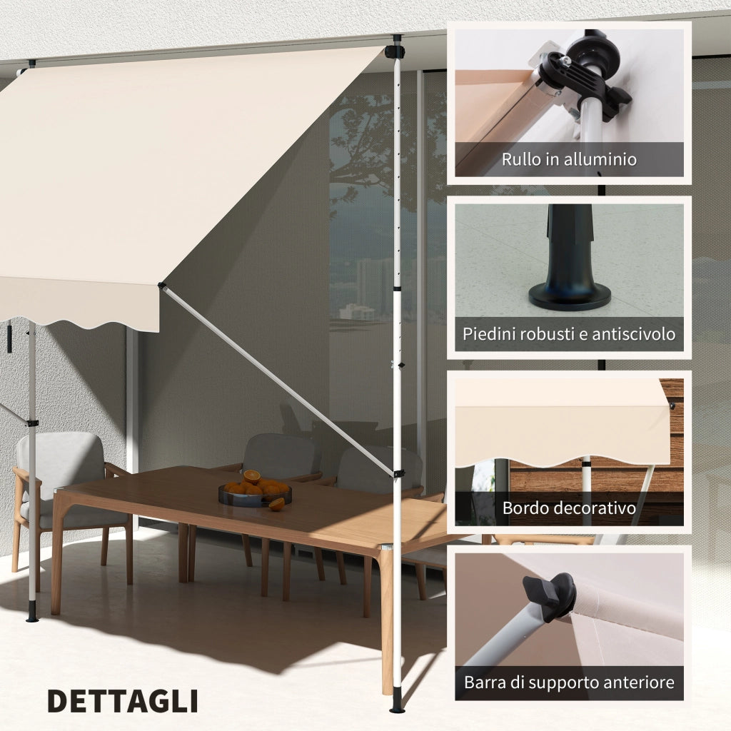 Tenda da Sole a Bracci 3x1.5m con Manovella e Struttura Telescopica, Beige
