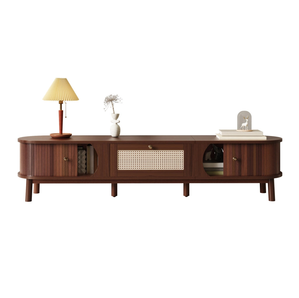 Mobile TV 170 cm in legno e rattan con ante e cassetti
