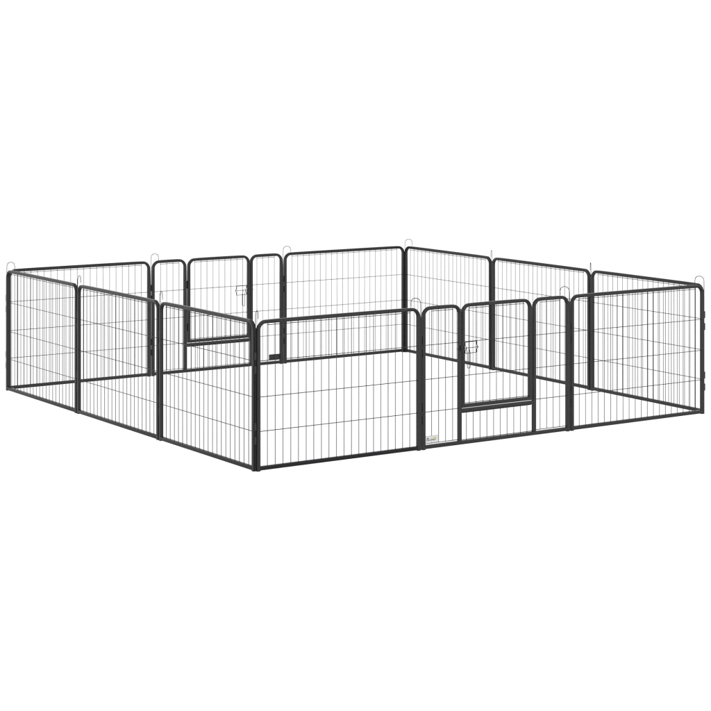 Area giochi modulare con 12 pannelli e porta pieghevole per cani in acciaio nero per interni ed esterni 80 × 60 cm