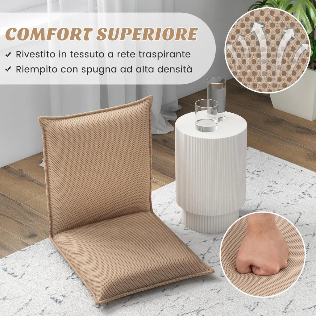 Sedia da Pavimento Poltrona da Terra, Sedia Reclinabile Imbottita, per Salotto Camera da Letto e Studio (Beige)