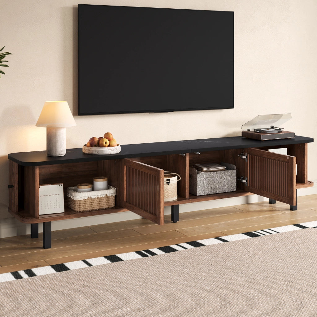 Mobile TV con 2 Ante Scorrevoli e 1 Anta a Griglia; Struttura in Ferro; Stile Moderno; 190??35??45 cm; Noce
