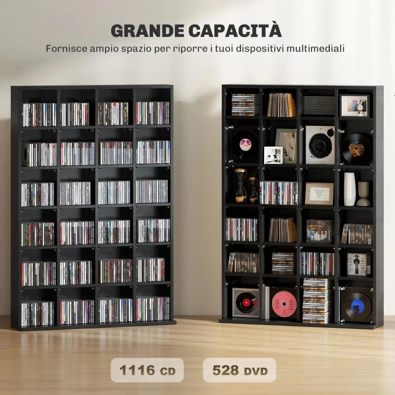 MOBILE PORTA CD CON RIPIANI REGOLABILI PER 456 CD O 336 DVD, 24 SCOMPARTI, 89X20X130.5 CM, NERO
